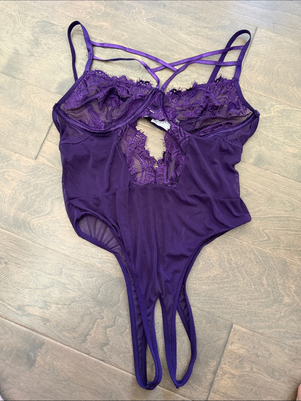 Strappy Purple Lace Teddy Bodysuit - Women's Intimates
